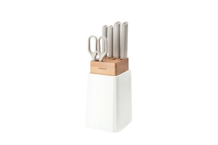 Bộ dao kéo Inox cán nhựa LocknLock CKK802 Màu Trắng